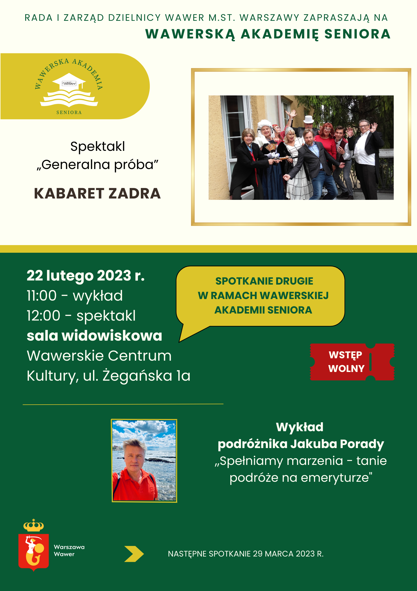 zaproszenie na Wawerską Akademię Seniora